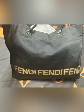 Fendi Black Canvas Tote with Gold Logo Band